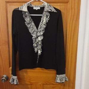 Anne Fontaine Black and White Ruffle Blouse
